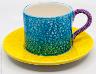 Edelweiss Keramik Kaffeetasse mit Untertasse Colors Blau Gelb