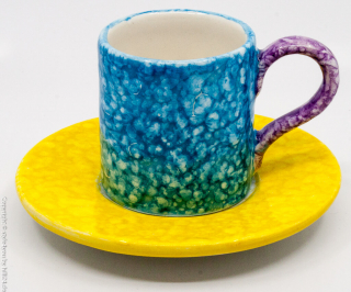 Edelweiss Keramik Espressotasse mit Untertasse Colors 50 ml Blau Gelb