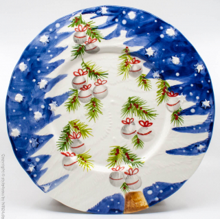 Edelweiss Keramik Teller Servierplatte Weihnachtsbaum im Schneetreiben 33cm
