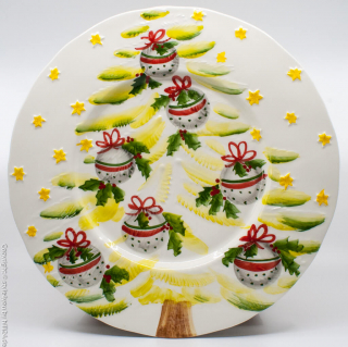 Edelweiss Keramik Teller Servierplatte Weihnachtsbaum mit Kugeln 33cm