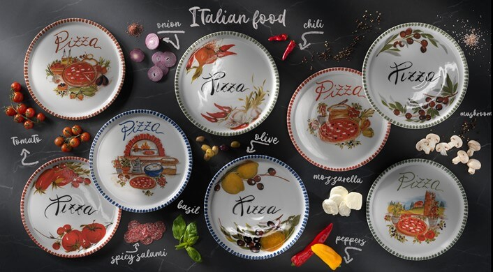 Handgefertigte Pizzateller aus italienischem Porzellan in 8 unterschiedlic, 17,35 €